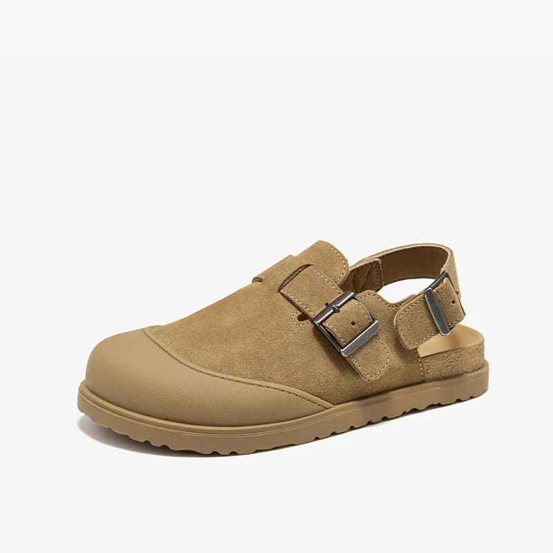 BEAUTODAY Casual Sandals Women Cow Suede Leather Buckle Strap Solid Color Round Toe Platform Fashion Ladies Shoes Handmade 34619