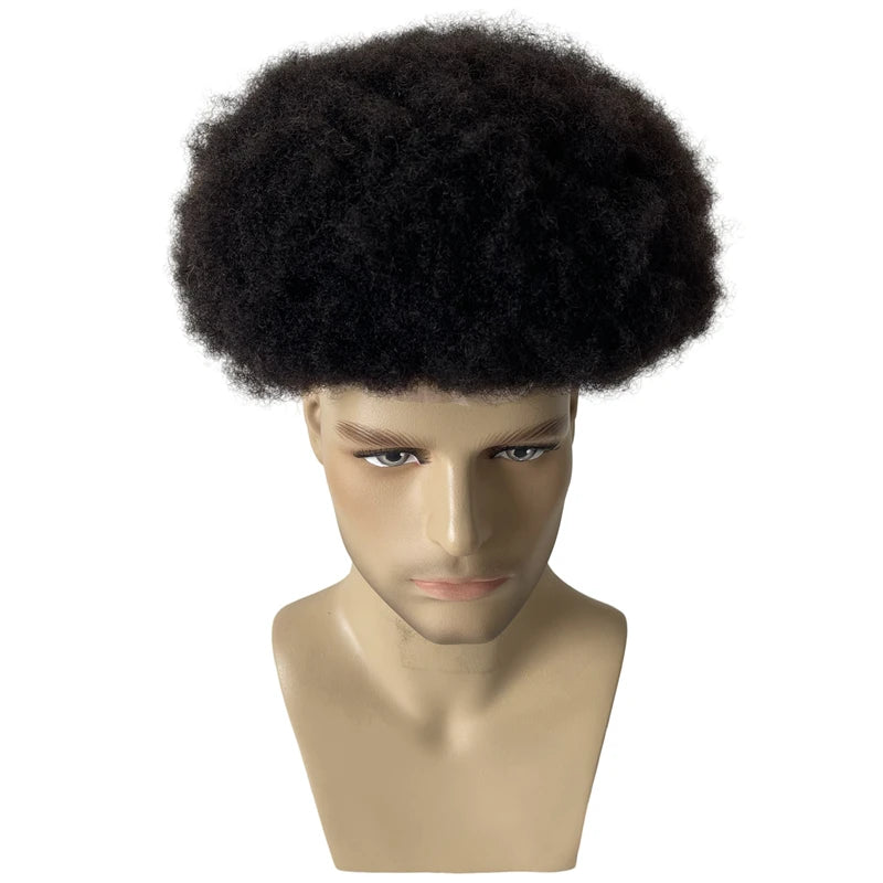 Indian Virgin Human Hair Replacement 6mm Root Afro #1b Black Color 8x10 Toupee Full Lace Unit for Black Men