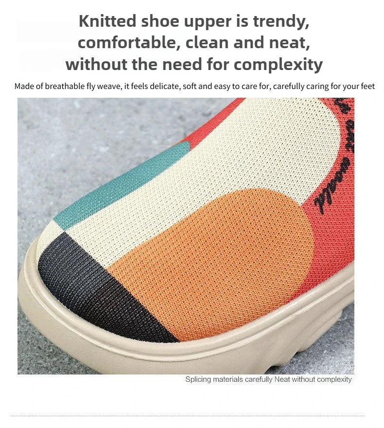 Spring and summer women's breathable knitted sports shoes, casual sponge shoes, lightweight mesh low top shoes  platform boots