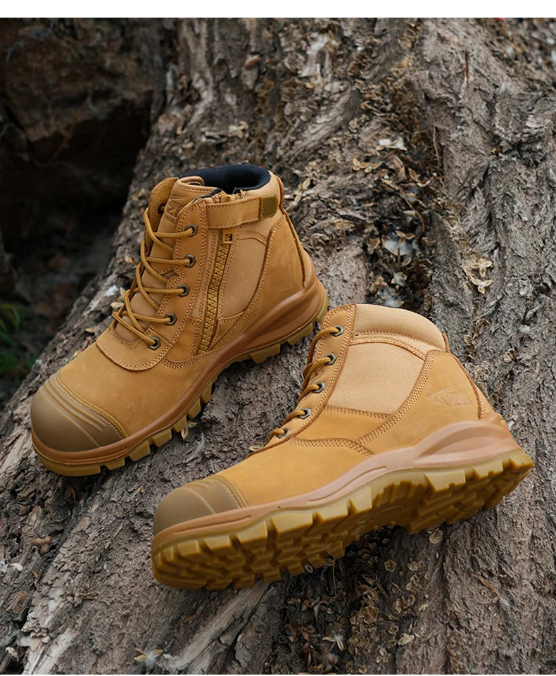 Genuine Leather Men's Boots Safety Shoes Indestructible Work Boots Steel Toe Shoes Puncture-Proof security Protective Shoes Male