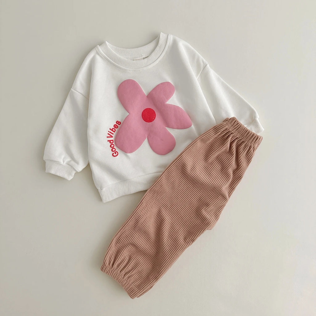 2023 Autumn Baby Girls Clothes Set Retro Prints Sweater+Corduroy Pants 2PCS/Set Children's Clothing Baby Boys Outfit Cotton Suit