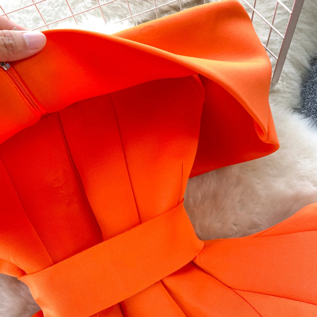 Sexy One-oulder Banded Waist Gown Set with Pleated Skirt Two-Piece Ensemble Courtly Sle Versatile Top f-length A-Line ...