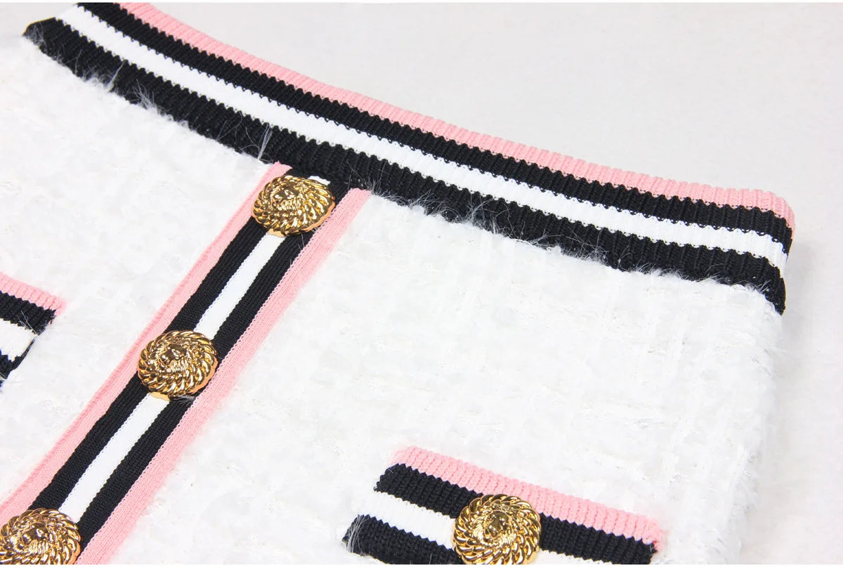 ZJYT Autumn Designer Single Breasted Cardigan Sweaters for Women Knitting Tops Short Sleeve Knitwears Jersey Mujer Blue 2024 New