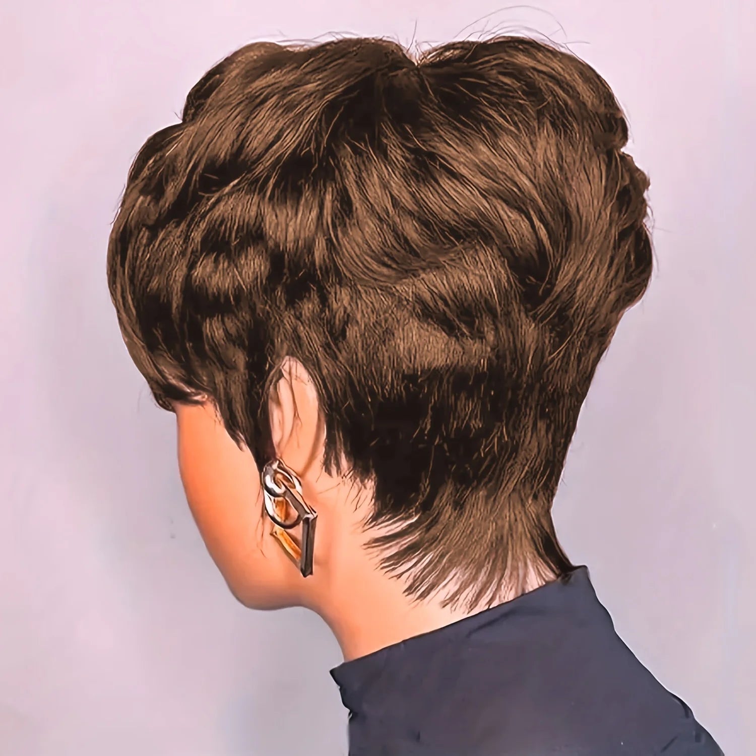 Short Pixie Cut Wig Human Hair Chocolate Brown Black 99J Burgundy Red Colored with Bangs Full Machine Made Layered Wig for Daily