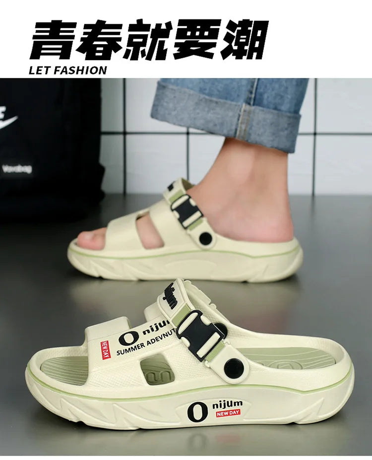 Summer Shoes Men Men's Sandals Anti-odor Thick Bottom Home Slippers Male Fashion New Anti-slip and Wear-resistant 2025 Eva Beach