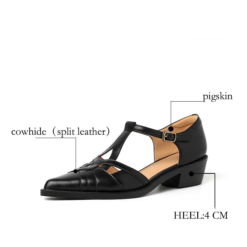 2024 Summer Women Shoes Pointed Toe Chunky Heel Shoes for Women Med-Heel Women Sandals Giadiator