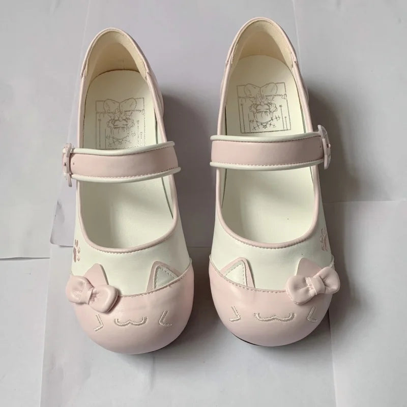Original Lolita Japanese Simple Bow Flat Shoes Round Head One-word Buckle with Cute Girl Color Matching Mary Jane Indoor Shoes
