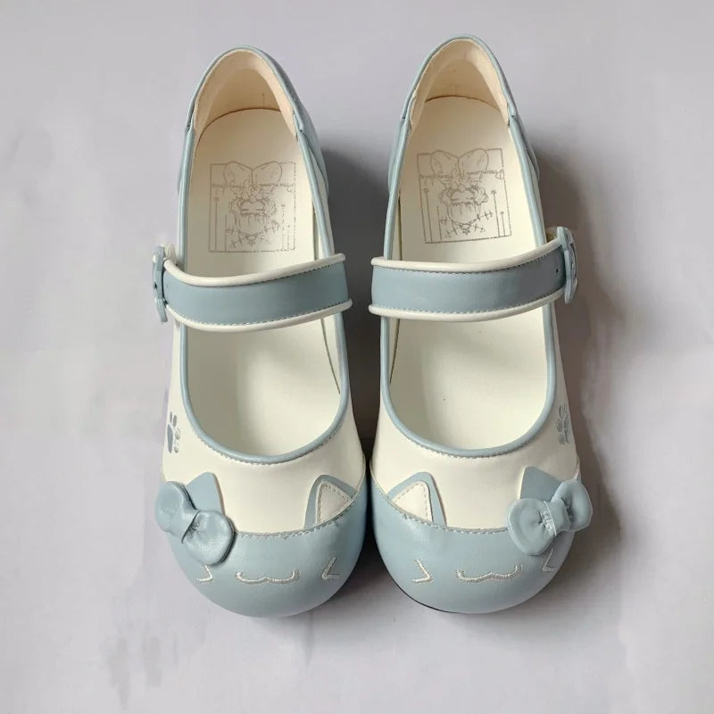 Original Lolita Japanese Simple Bow Flat Shoes Round Head One-word Buckle with Cute Girl Color Matching Mary Jane Indoor Shoes