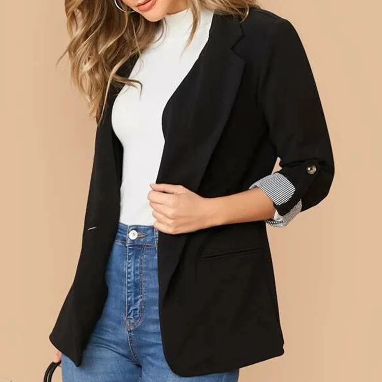 Women Autumn Winter Fashion Splicing Lapel Slim Cardigan Blazer Jacket Long Sleeve Casual