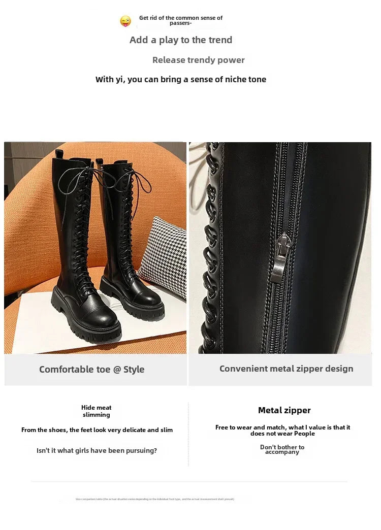 2024 New Women's Long Boots Thick Sole Knight Boots British Style High Non-knee Rubber Upper Material