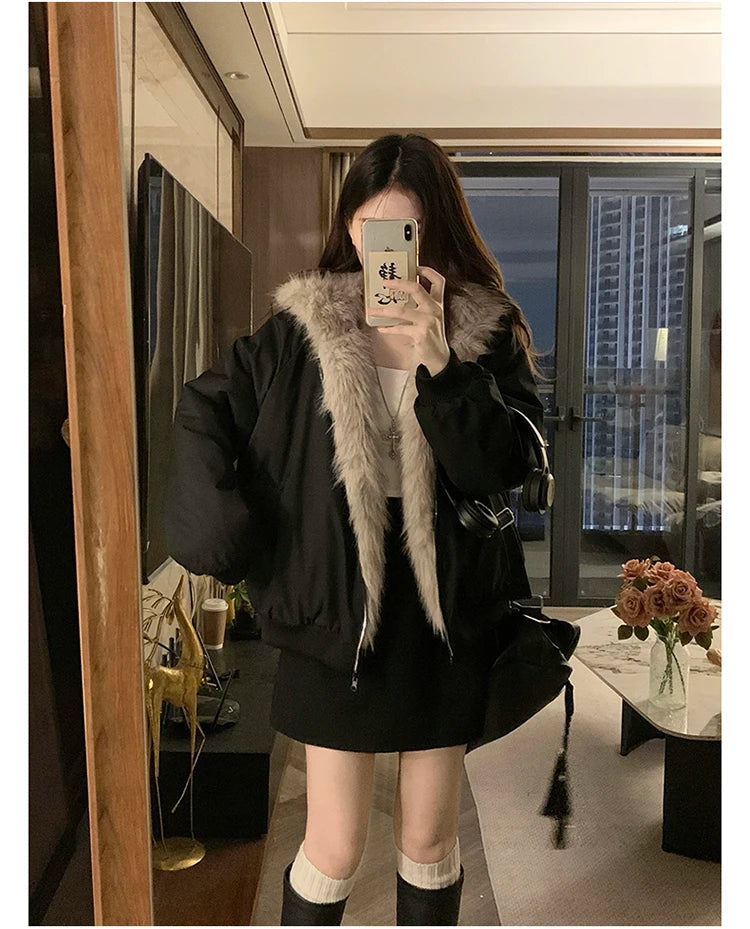 Two-sided Wear Imitation Mink Velvet Fur Hooded Cotton Padded Jacket Fashion New Winter Jackets Women's Short Loose Coats Trend