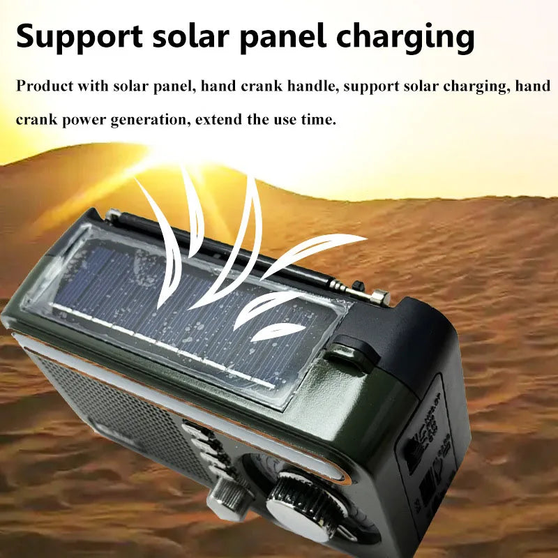 Portable Solar Charing Radio Mini FM AM SW Hand Crank Radios Receiver LED Flashlight Bluetooth Speaker Support TF Card U Disk