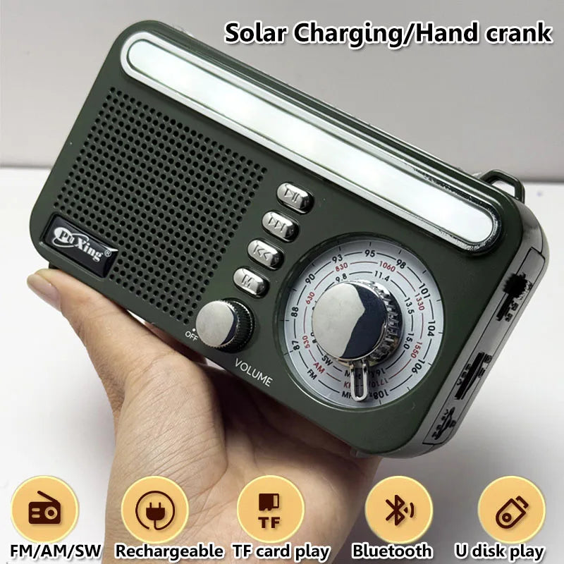 Portable Solar Charing Radio Mini FM AM SW Hand Crank Radios Receiver LED Flashlight Bluetooth Speaker Support TF Card U Disk