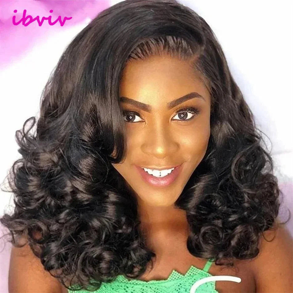 100% Raw Indian Virgin Hair Bouncy Wave 13x4 HD Lace Front Wigs Natural color 18" Wear and Go Ombre Bouncy Curly Glueless Wigs