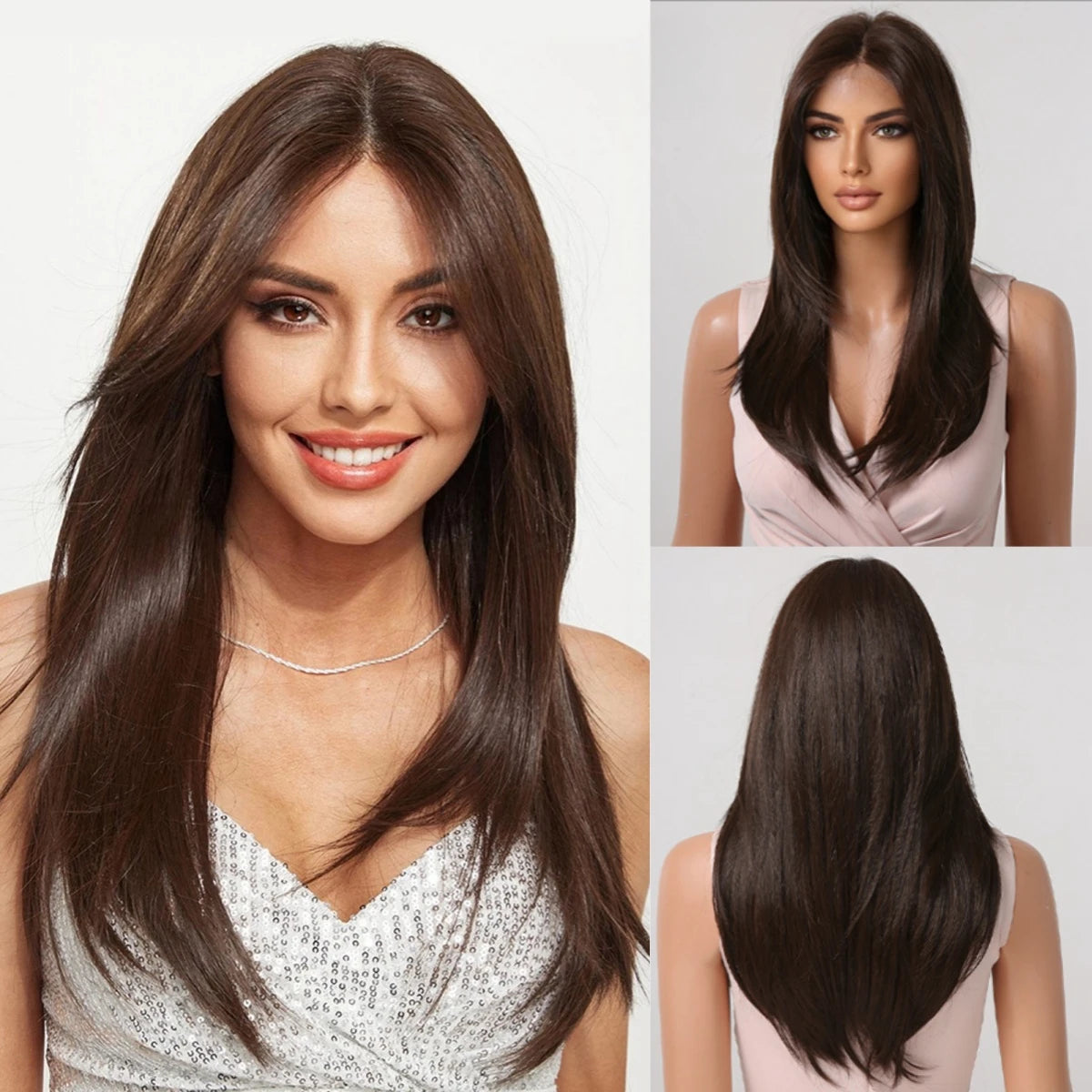 HD 13x6 Lace Frontal Wigs Ombre Brown Synthetic  Hair Long Straight Wigs Daily Use Party Wig for White Women Heat Resistant