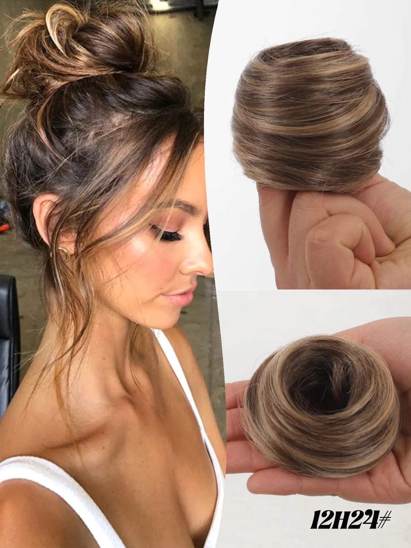 YELOWTIM Synthetic Chignon Elastic Rubber Band Fake Hair Bun Clip in on Hair Tail Extension Updo Hair Piece Ponytail For Women