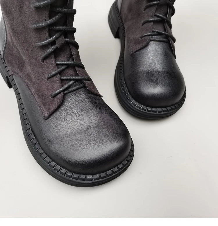 Autumn 2024 Shoes Long Noses Riding Boots Natural Leather Wide Toe Women's Boots Kne-High Cowhide Suede Single Lace-up booties