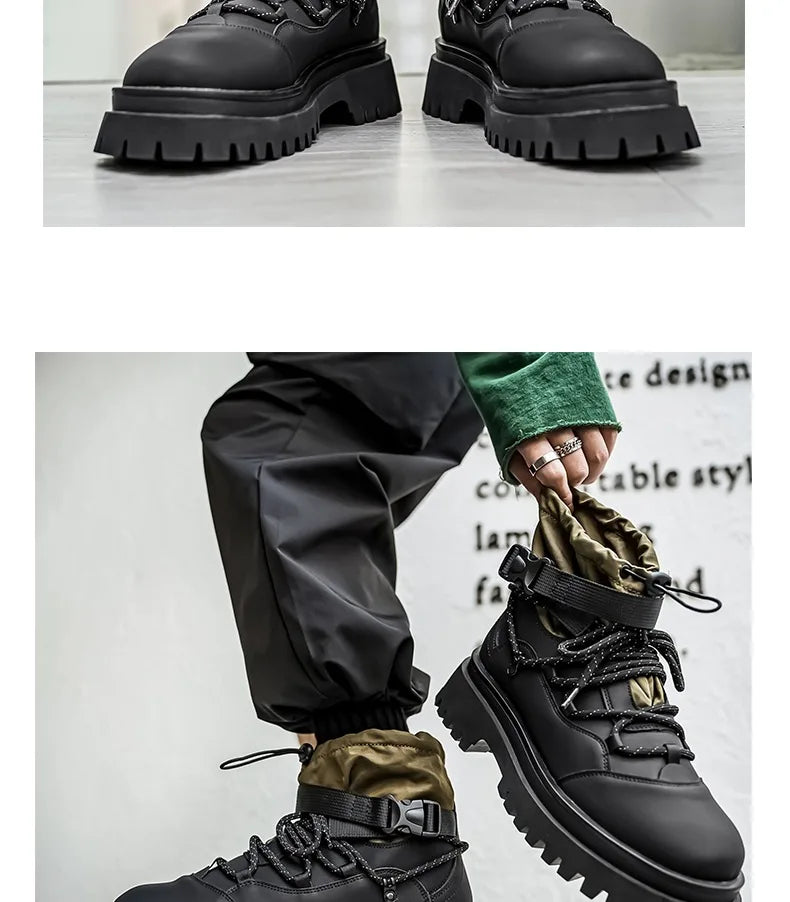 Men Platform Ankle Boots Fashion Personalized Strap Design Shoes Brand High Quality Motorcycle Boots Casual Outdoor Zipper Shoes