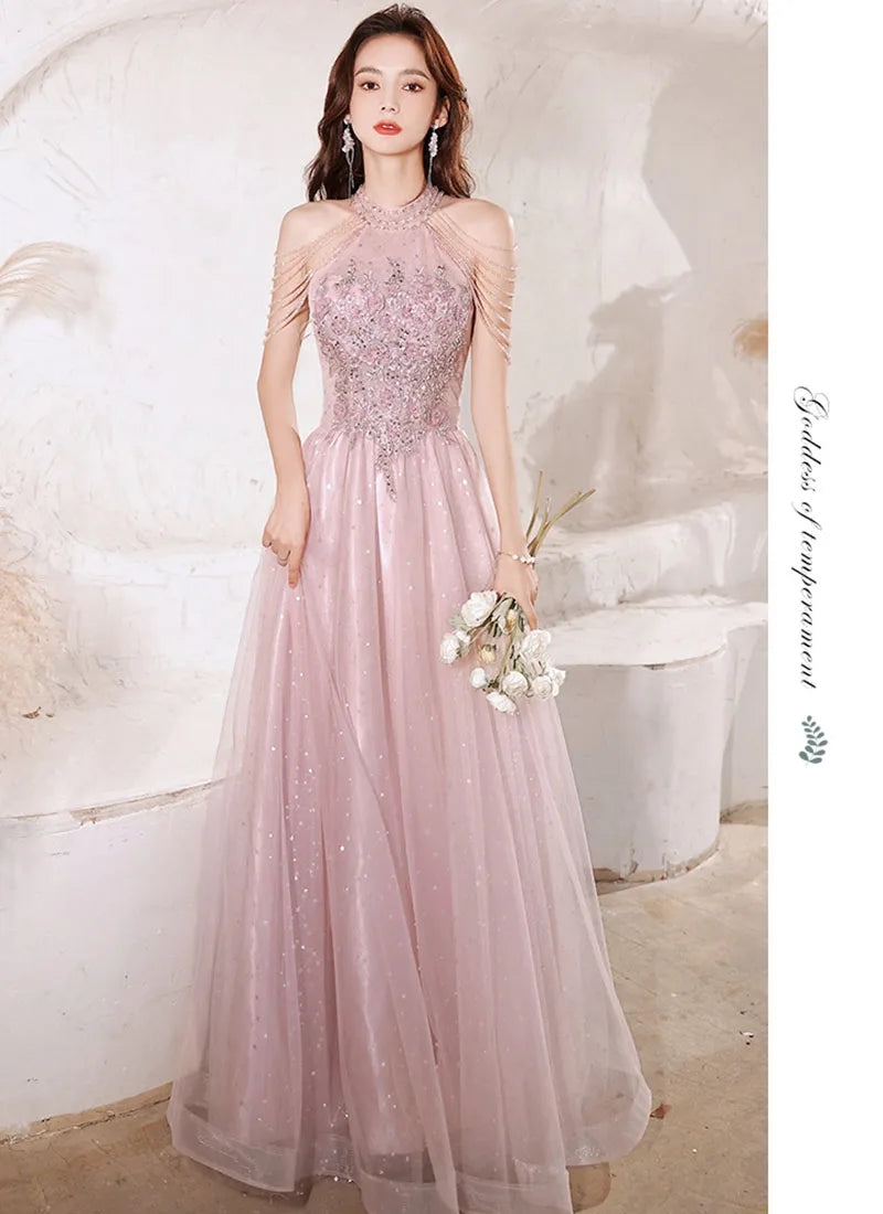 Luxury High Quality Pink Evening Dress 2025  For Prom Summer Autumn Temperament Socialite Senior Party Dress For Women