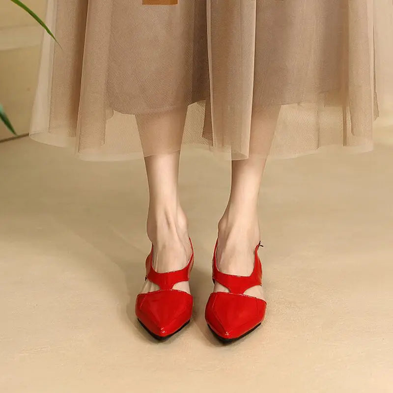 REAVE CAT 2022 Ladies Sandals Pointed Toe Heels Buckle Straps Size 33-45 Black Red Elegant S3691