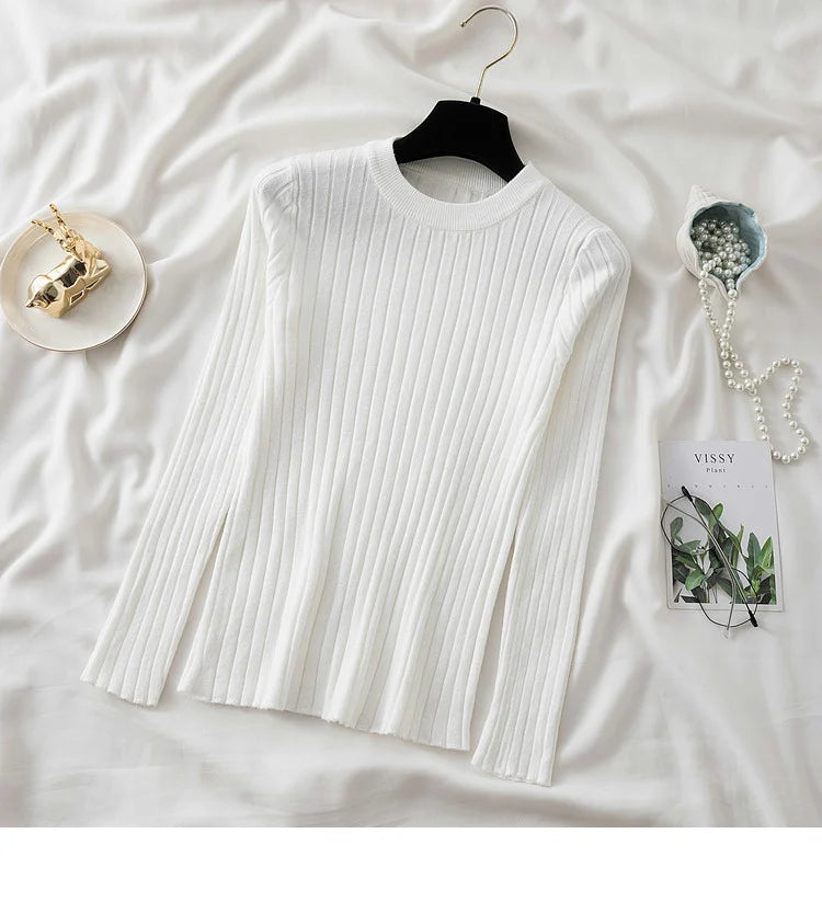Autumn Winter 2025 Tops Pullovers Women Sweaters Knit Soft Jumper Tops O-Neck Ribbed Long Sleeve Korean Slim-fit Female Sweater