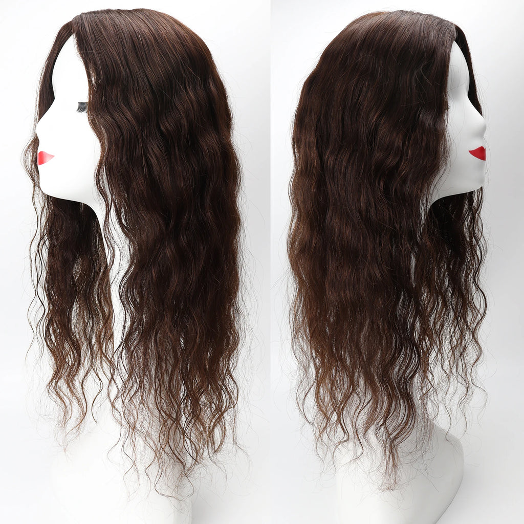 Silk Skin Base Topper with Clips in #4 Medium Brown Real Virgin European Human Hair Toupee for Women 6x6" Silk Top Hairpieces