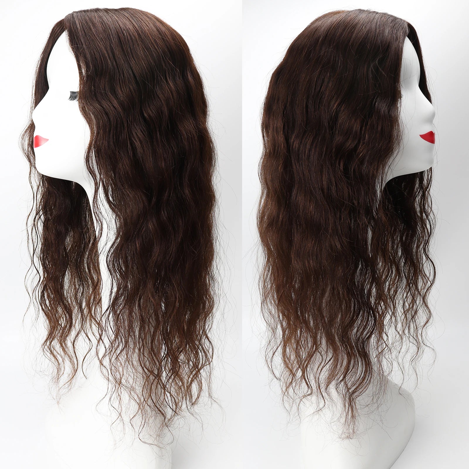 Silk Skin Base Topper with Clips in #4 Medium Brown Real Virgin European Human Hair Toupee for Women 6x6" Silk Top Hairpieces