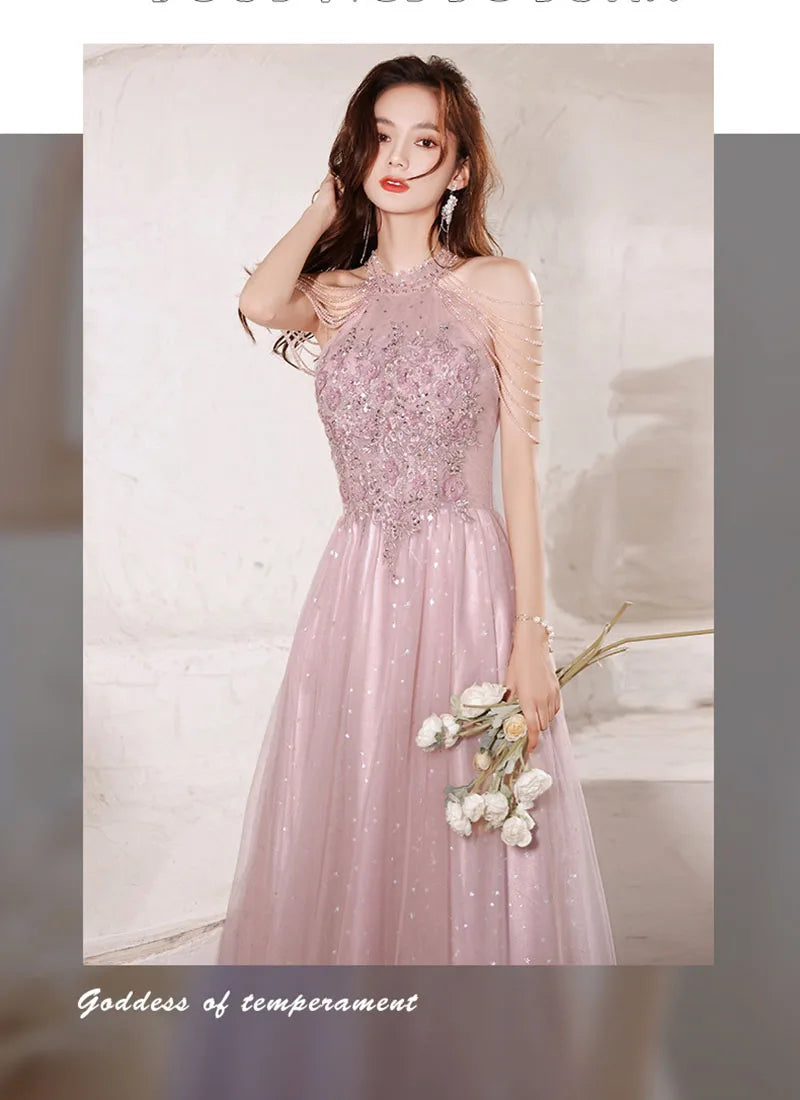 Luxury High Quality Pink Evening Dress 2025  For Prom Summer Autumn Temperament Socialite Senior Party Dress For Women