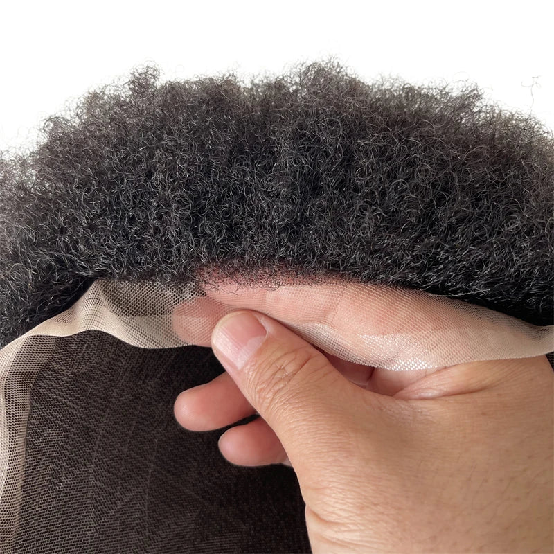 Indian Virgin Human Hair Replacement 6mm Root Afro #1b Black Color 8x10 Toupee Full Lace Unit for Black Men