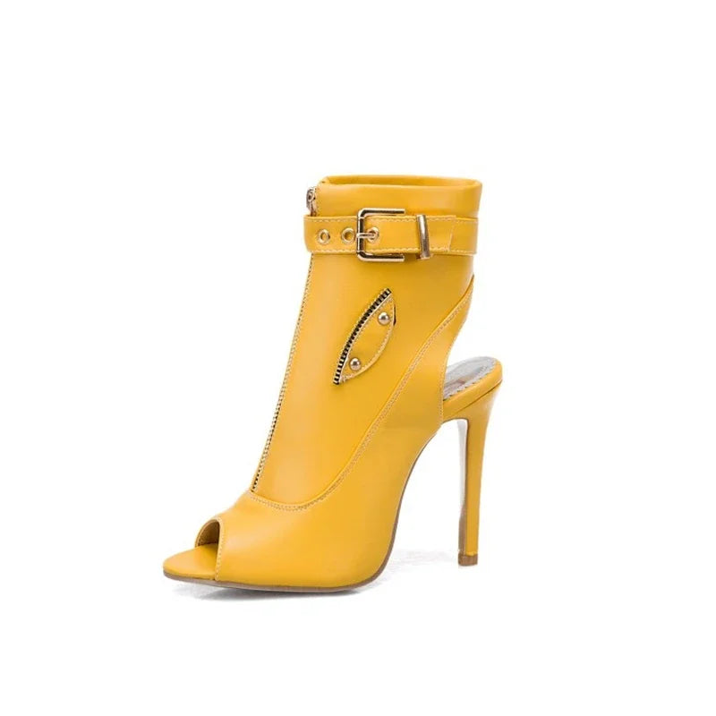 Summer Sandals Zipper Ankle Boots For Women 11cm Stiletto High Heels Shoes Peep Toe Zipper Ladies Big Size 34-50 F1505