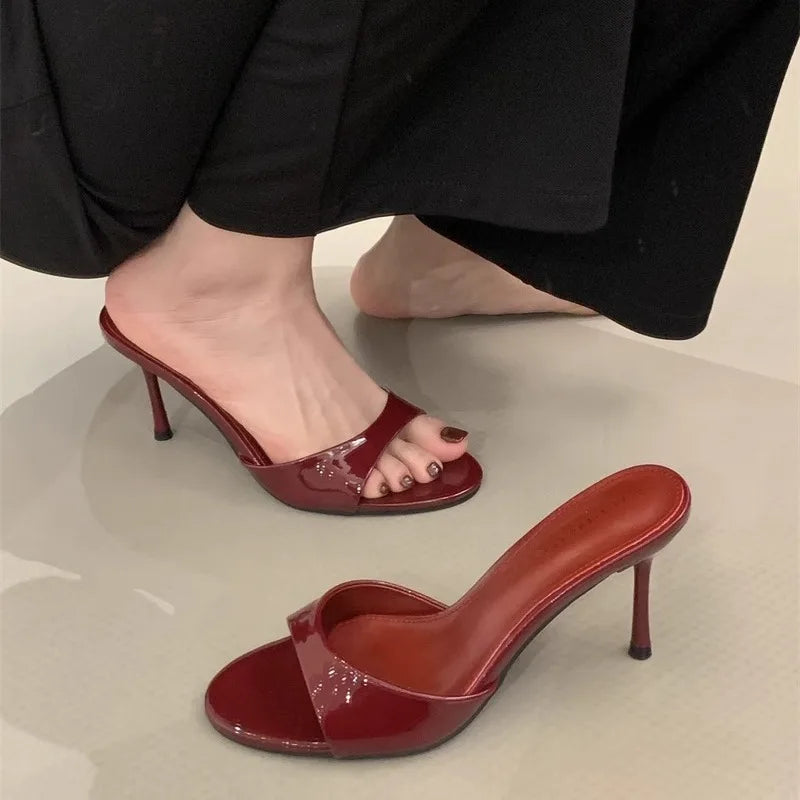 2025 Summer New Brand Women Slipper Fashion Open Toe Slip on Slides Ladies Elegant Thin High Heel Dress Pumps Slides