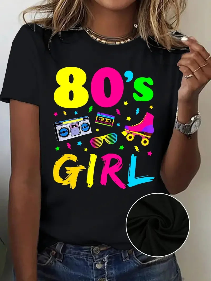 Women's 80s 90s Retro Graphic T-Shirt - "I'm 70's Born & Raised" Round Neck Short Sleeve Tee Summer Cotton T-shirt Tops
