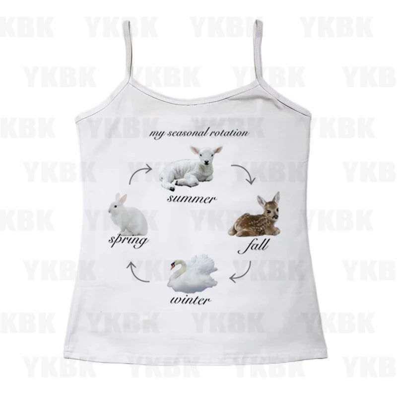 Print Long Sleeve Tank Top T Shirt Y2K Casual Animal Women Baby Cute Punk Crop Top Harajuku Fashion Vest Tee 90s Street Outfits
