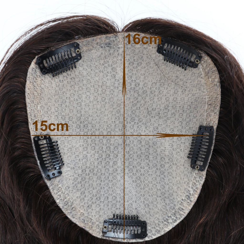 Silk Skin Base Topper with Clips in #4 Medium Brown Real Virgin European Human Hair Toupee for Women 6x6" Silk Top Hairpieces