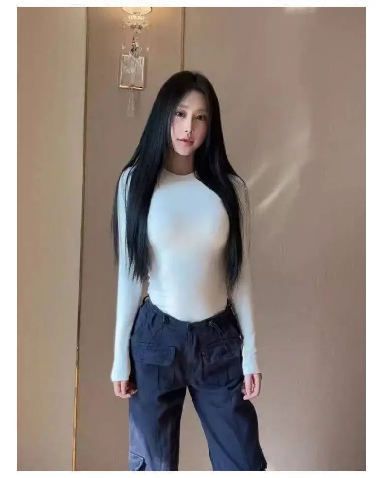 Slim Fit Inner Bottom Shirt for Women Spring and Autumn 2025 New Round Neck Sexy Yoga T-shirt Top