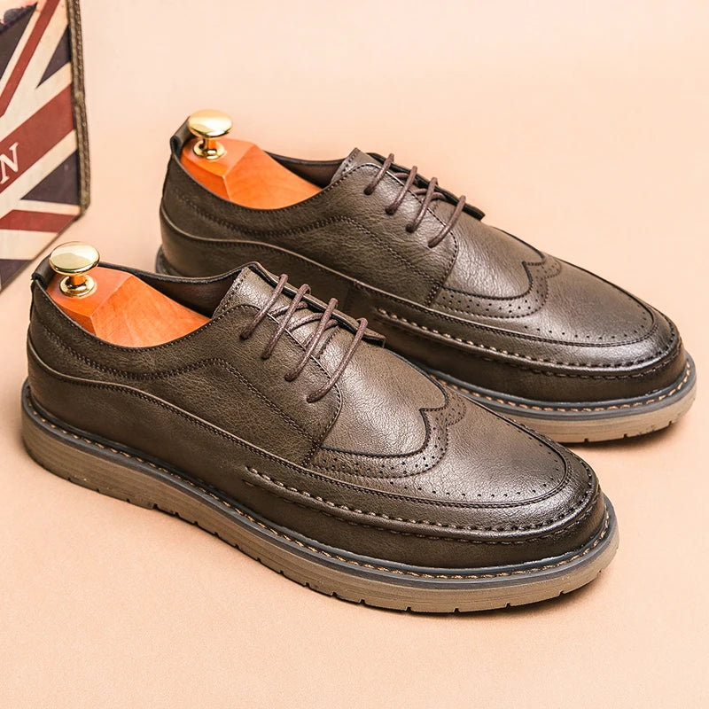 Italian Style Men's Brogue Shoes Anti Slip Wear-resistant Men's Leather Casual Shoes Business Interview Work Shoes Free Delivery