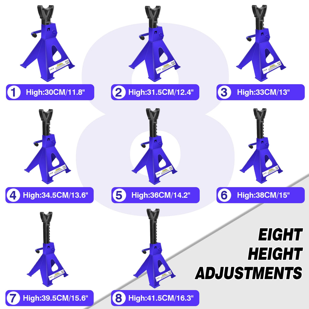 2 x Ratcheting Axle Stand, 3 Ton Heavy Duty Axle Jack Stands, Height Adjustable, Metal Steel Car Van Vehicle Stand Lifting Tool