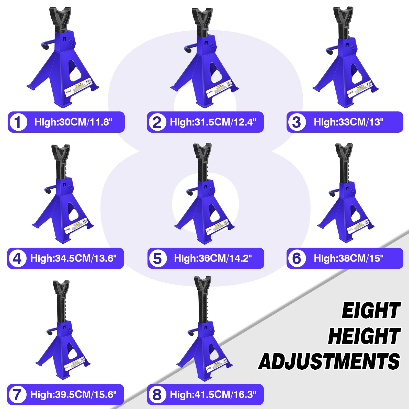 2 x Ratcheting Axle Stand, 3 Ton Heavy Duty Axle Jack Stands, Height Adjustable, Metal Steel Car Van Vehicle Stand Lifting Tool