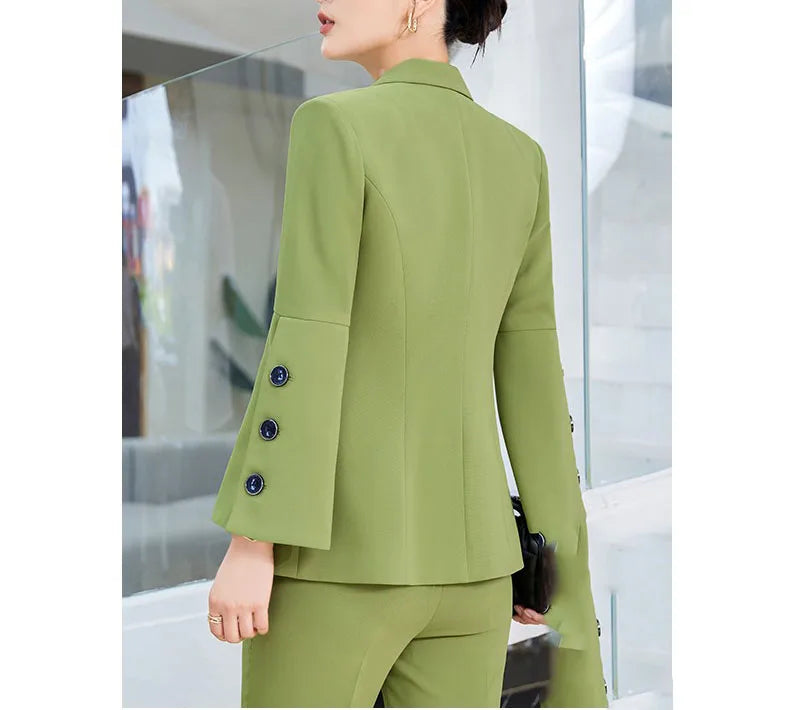 Yitimuceng Slim Blazers for Women 2024 Office Ladies New Fashion Long Sleeve Coats Solid Lapel Double Breasted Pant Suits