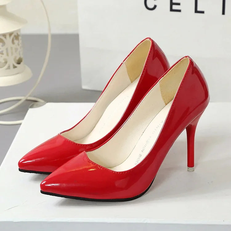 Pointed Toe Pumps Patent Leather Dress Women Shoes Red 8CM High Heels Boat Shoes Shadow Wedding Shoes Shoes for Wedding