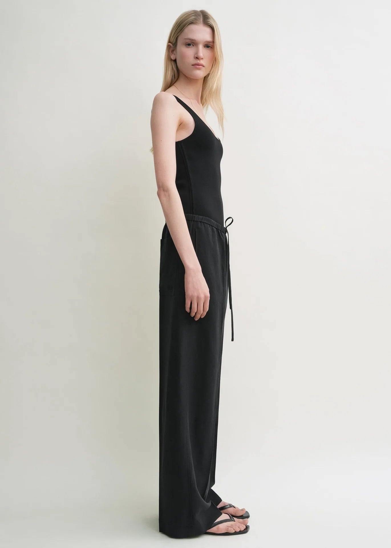 Women 2025 Summer Simple New Style Linen Blend Drawstring High Waist Wide-leg Trousers