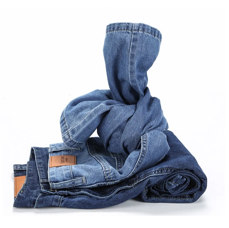 100% Cotton Men's Brand Thin Business Jeans Straight Slim Classic Male Trousers Fashion Casual Breathable Summer Denim Pants