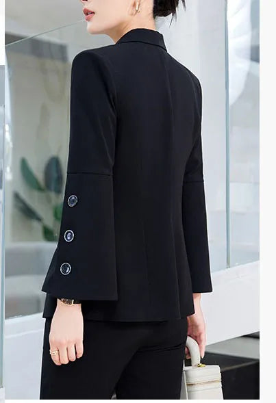 Yitimuceng Slim Blazers for Women 2024 Office Ladies New Fashion Long Sleeve Coats Solid Lapel Double Breasted Pant Suits