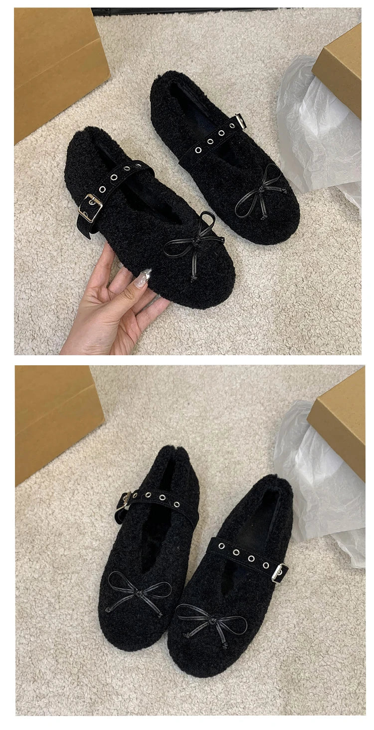 New Women's Shoes Woman Flats Low Heels Casual Female Sneakers Slip-on Loafers Fur Round Toe Shallow Mouth Boat Slip on Winter