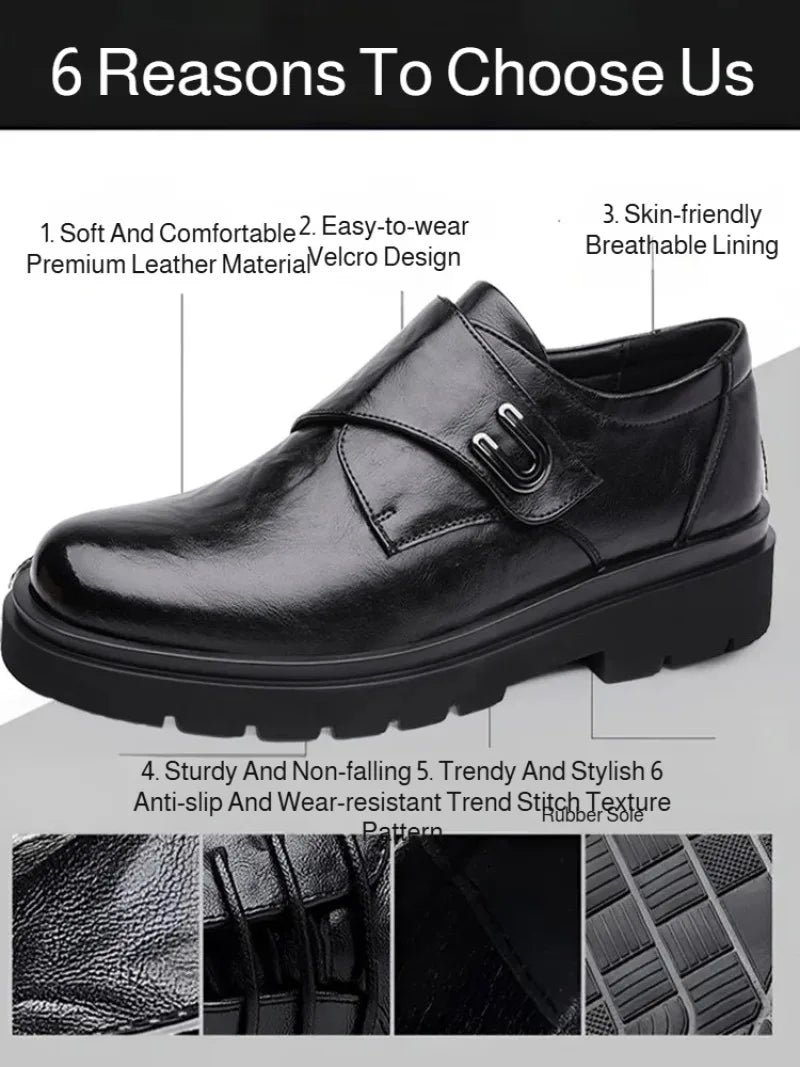 Black Men's Business Shoes Outdoor Soft Sole Breathable Thick Sole Leather Shoes Spring and Autumn Low-top Slip-on Casual Shoes