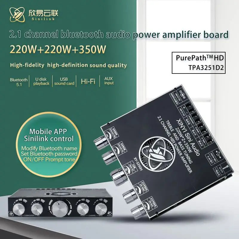 S350H TPA3251D2 Bluetooth 5.0 2.1 Channel Power Audio Stereo Subwoofer Amplifier s Board TREBLE Bass note tuning AMP S220H S100H