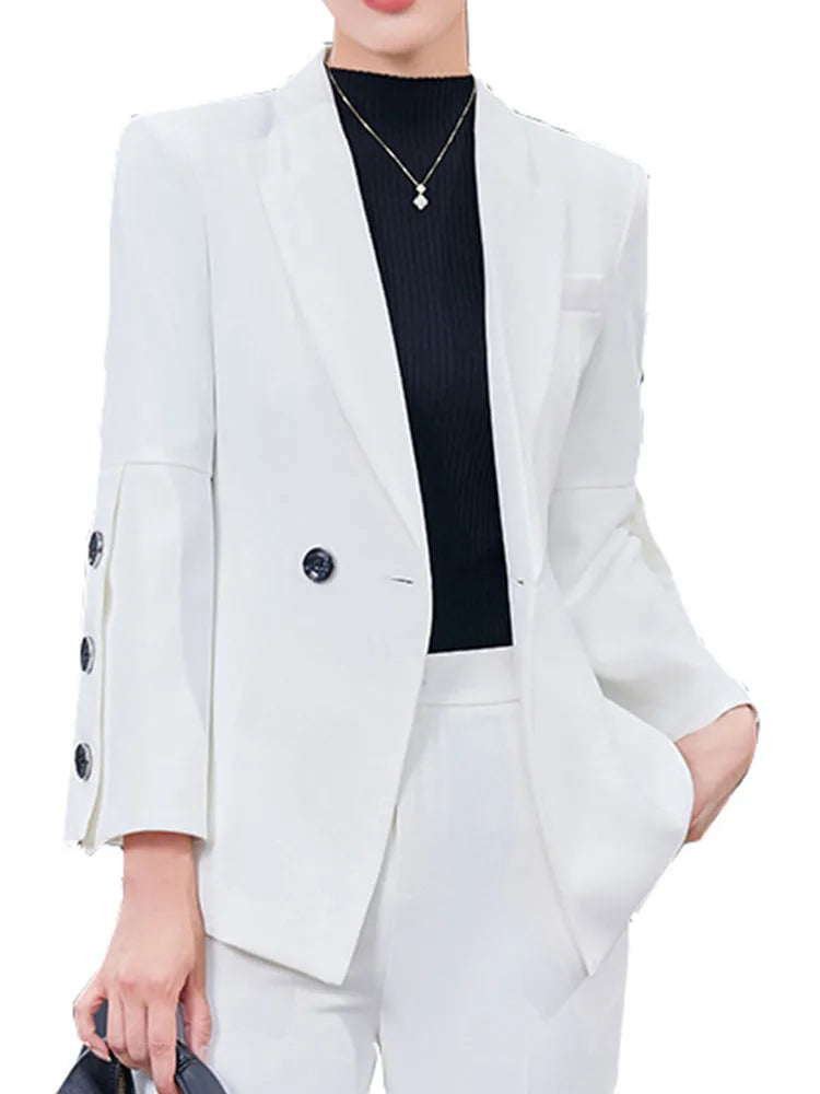 Yitimuceng Slim Blazers for Women 2024 Office Ladies New Fashion Long Sleeve Coats Solid Lapel Double Breasted Pant Suits