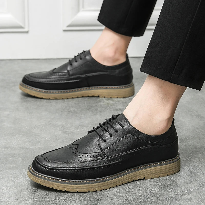 Italian Style Men's Brogue Shoes Anti Slip Wear-resistant Men's Leather Casual Shoes Business Interview Work Shoes Free Delivery