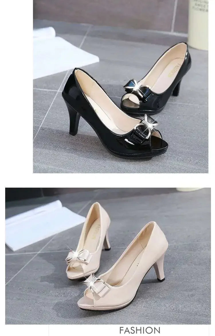 2024 Female Stiletto High Heel Shoes Woman Pumps Sexy Open Toe Fish Mouth Shoes Woman Bowknot Party Sandals Ladies Summer Shoes