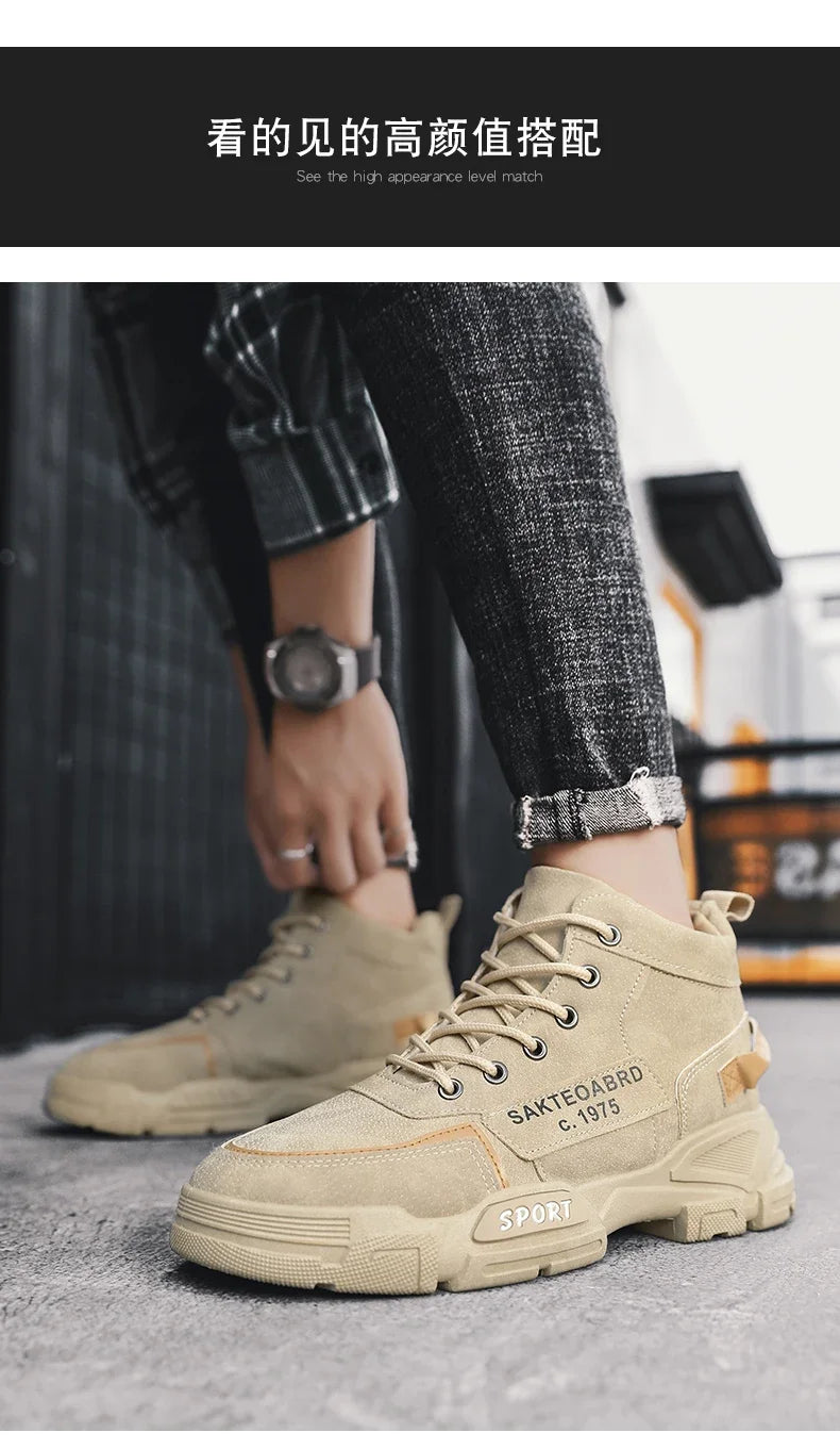 Men's Casual Boots Soft Sole Anti Slip Four Seasons Work Outdoor Botas Student Sports Boot Fashion Youth Versatile Trendy Boots